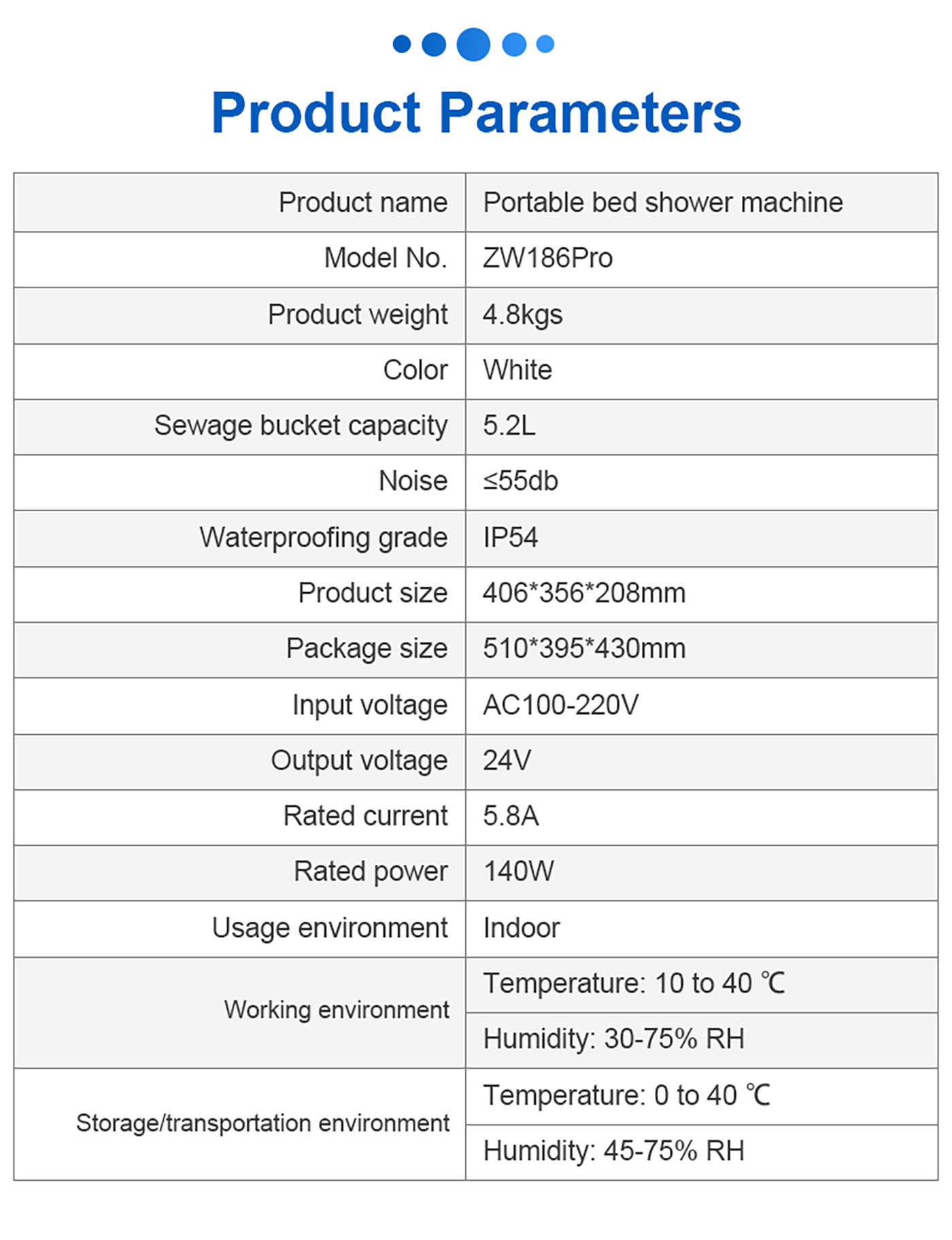 ZW186 Pro Portable Bed Shower Machine