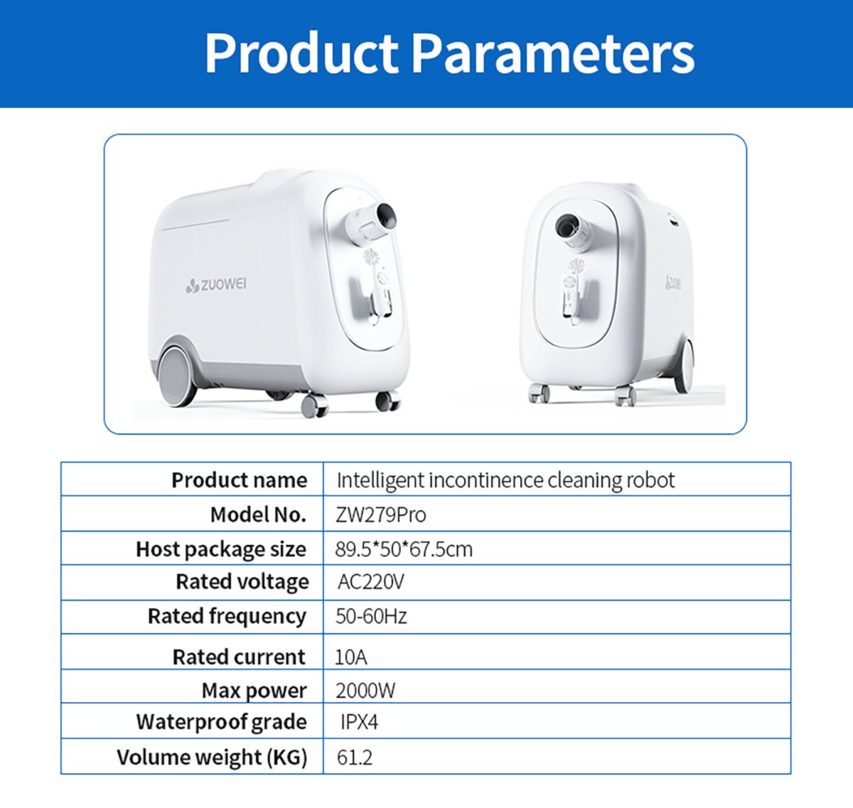 ZW279 Pro Intelligent Incontinence Cleaning Robot