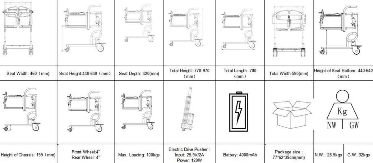 ZW387D-1 Electric Remote Controlled Lift Transfer Chair