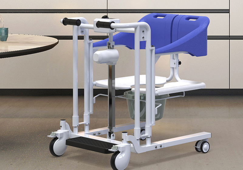 The mobile commode Patient Lift System for Home is a Portable Patient Transfer Chair with a Potty Bucket, 4-in-1 Handicapped Bathroom Mobile Shower Chair, Elderly Transfer electric Lift with 180° Split scoop up Seat and Removable pan. In order to ensure an easy transfer from a patient’s bed or sofa to a commode system or shower, the lift system’s height can be adjusted from 40 to 70 cm. The system’s overall width is 62cm so the patient has easy access to bathrooms with smaller doorways. The patient will have a back support with a pelvic belt, which adds support for a safe posture. BATH CHAIR AND COMMODE CHAIR: Convenient to use as a shower toilet since it allows the user to shower without changing seats or standing up. Commode Opening Allows quick and easy access to toileting and personal hygiene cleaning. It solves the problem of difficulty in moving the wheelchair to the sofa, bed, toilet, seat and facilitates travel, toileting, etc. The 180° split seat base allows it to effortlessly move most immobile patients, crippled people, and wheelchair users. The 12cm under-bed gap permits access beneath most beds. 150kg safe working load fits all the elderly people. SAFER PATIENT TRANSFERS: Front and rear silent casters with a lock mechanism. You can securely stop the wheelchair. The back casters are 360° movable for you to turn in any direction. The rear back seat locks is protected from accidental disengagement by the user. Thicker steel pipe support frame, 2.0 thick steel pipe, safety protection. PROFESSIONAL & HOME USE: This affordable portable patient lift is a great option for homecare equipment, and is also perfect for nursing homes and medical facilities. This product is designed to help the caregivers of people with mild to moderate physical disability to transfer between different seating surfaces, as well as for toileting.