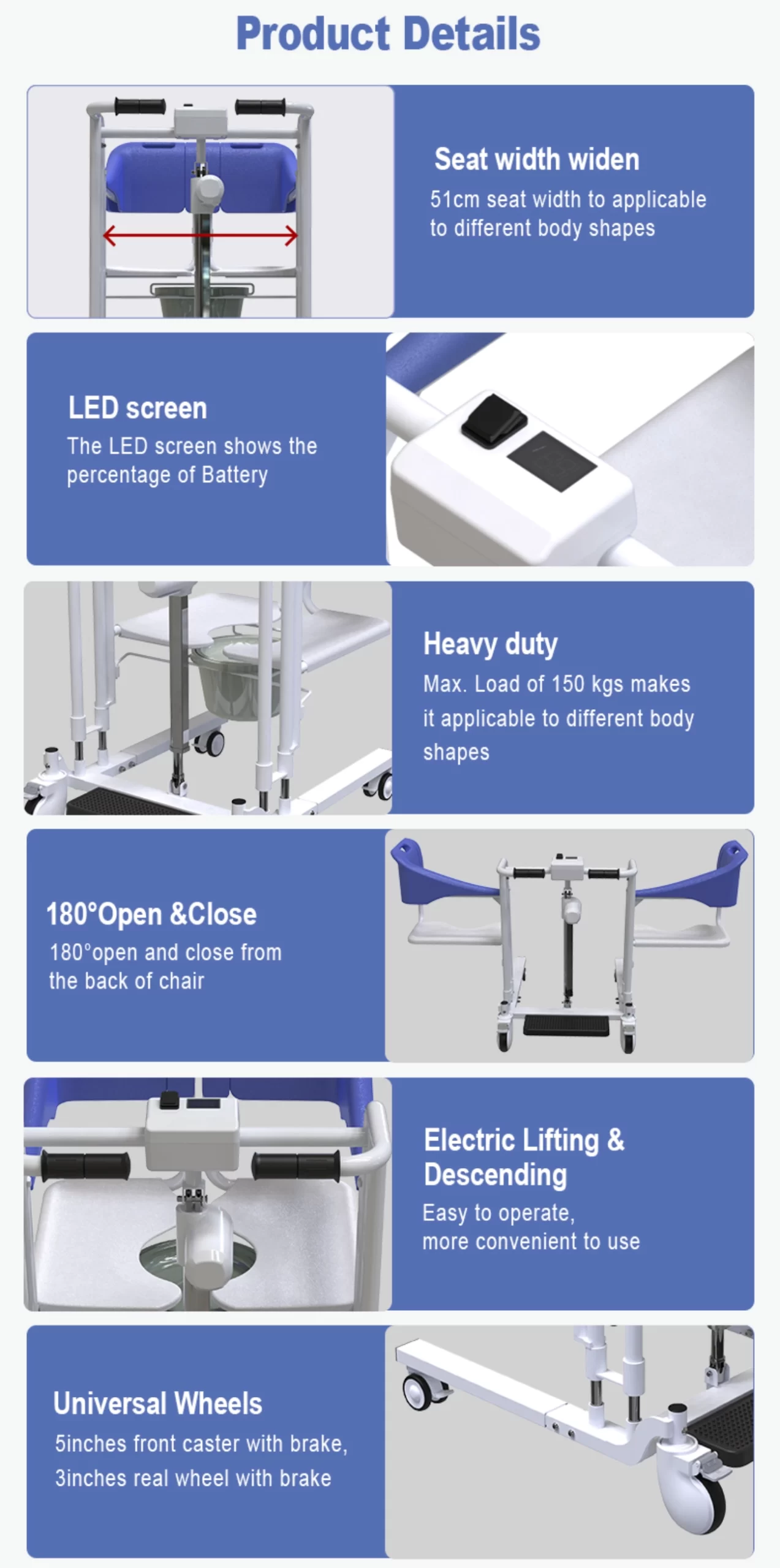 Multifunctional Heavy Duty Patient Lift Transfer Machine Electric Lift Chair Zuowei ZW365D Details