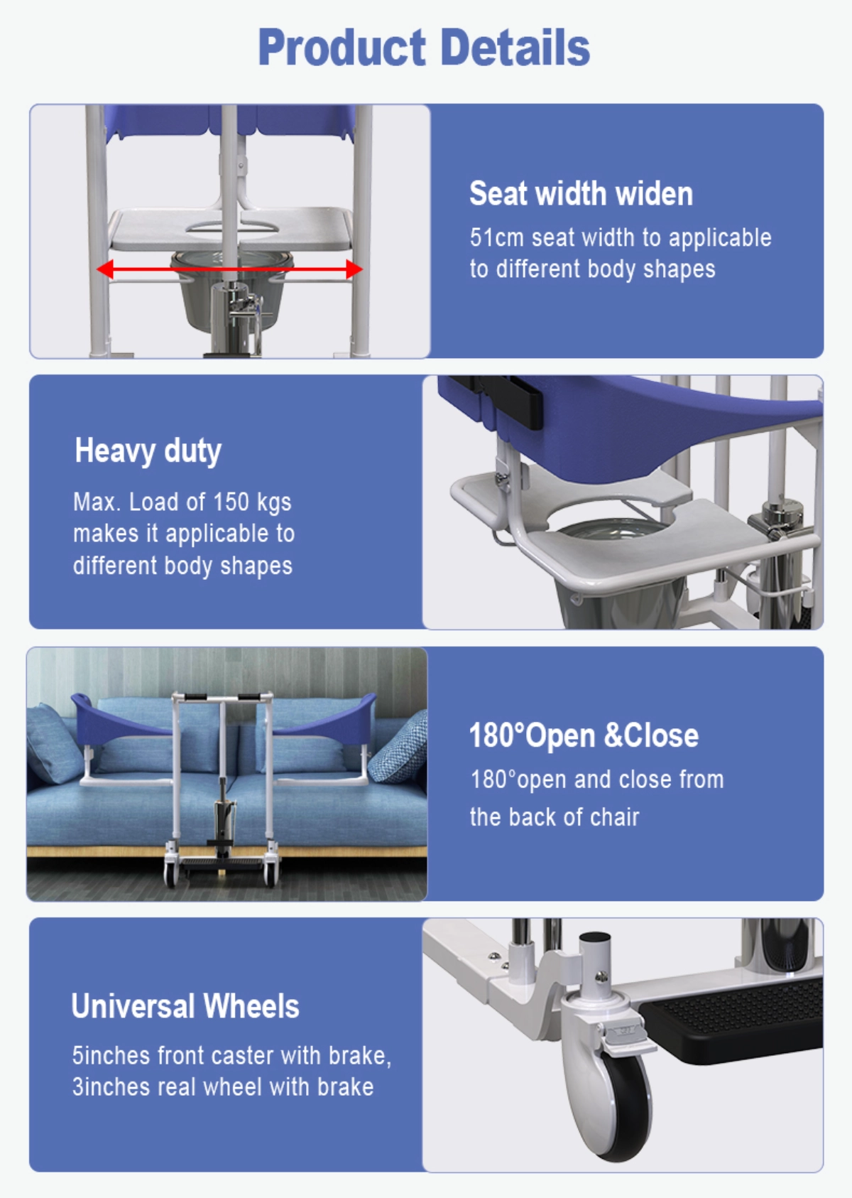 Multifunctional Heavy Duty Patient Lift Transfer Machine Hydraulic Lift Chair Zuowei ZW302-2